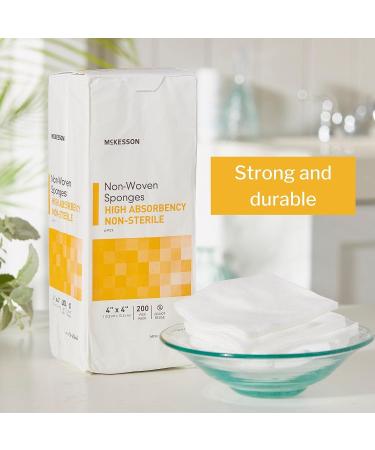 McKesson Non-Woven Sponges 4x4 Inch, 200 Count - High Absorbency, Polyester/Rayon, 4-Ply, Non-Sterile - Buy Online on GoSupps.com
