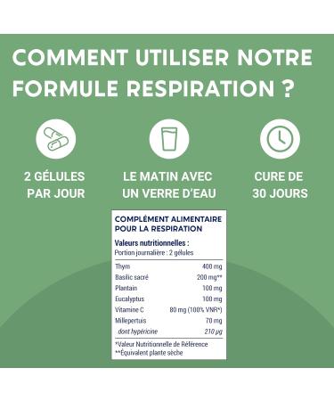 BREATHING FORMULA | Food supplement | Thyme sacred basil leaf plantain eucalyptus St. John's wort | Pollen | Soothes Thins | 60 Capsules | Made in France - Buy Online on GoSupps.com