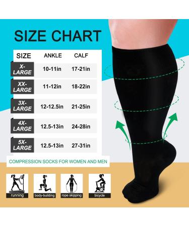 FuelMeFoot Plus Size Compression Socks 20-30 mmHg - Wide Calf for Women and Men - 4X-Large - Circulation Support & Recovery - Black - Buy Online on GoSupps.com
