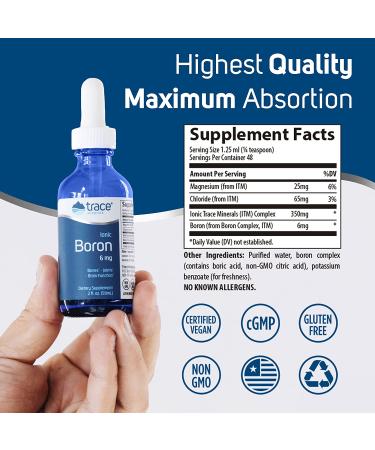 Liquid Ionic Boron Supplement (2oz) - Bone & Brain Support, Healthy Joints - 6mg Magnesium Chloride, Trace Mineral Drops - 2 Fl Oz - Buy Online on GoSupps.com