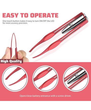 LED Lighted Tweezers Set for Precision Hair Removal - Stainless Steel, 2 Pieces (Black/Red) - Buy Online on GoSupps.com