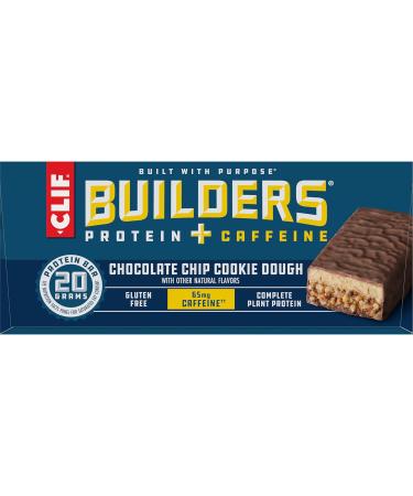 CLIF BUILDERS + Caffeine Protein Bars - Chocolate Chip Cookie Dough Flavor - 20g Plant Based Protein - Gluten Free - Non-GMO - Low Glycemic - No Artificial Sweeteners - 2.4 oz. (12 Pack) Chocolate Chip Cookie Dough 1 Count  - Buy Online on GoSupps.com