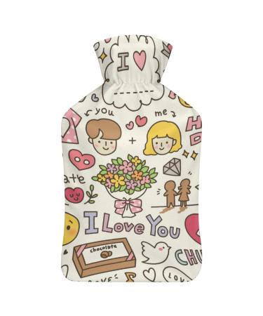 Cartoon Hot Water Bottle With Cover Plush Bed Bottle Hand Warmer For Adults And Children 26.5X15.3cm