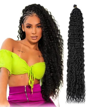 BATISI Ocean Wave Crochet Hair 30 Inch 1 Pack 1b Natural Black Deep Wave Crochet Hair Wavy Braiding Hair Curly Crochet Hair For Black Women 30 Inch (Pack of 1) #1b