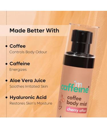 mCaffeine Cherry Body Mist For Women with Long-lasting Fruity-Floral Fragrance | Coffee & Caffeine Kill Body Odour | Hydrating Skin-friendly Perfume For All Skin Types - 100 ml - Buy Online on GoSupps.com