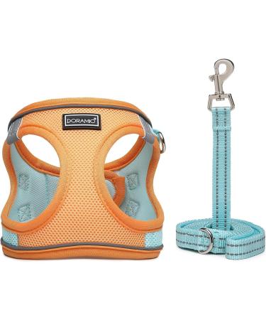 Doramio Reflective Dog Harness for Small Dogs & Cats | Breathable Step-In Design with Leash | Anti-Pull Safety Harness in Orange & Blue - Buy Online on GoSupps.com