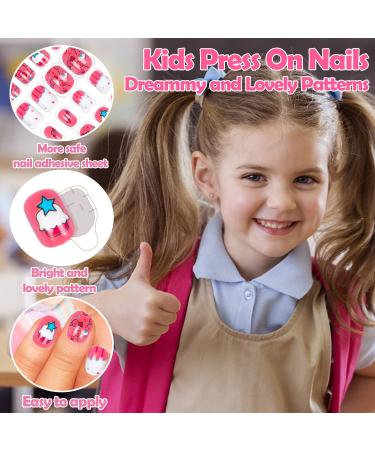 144-Piece Cute Pattern Fake Nails for Kids - Full Cover Short Stick On Acrylic Nails Kit for Girls - Children's Press-on False Nail Tips Set for Nail Art Decoration - Buy Online on GoSupps.com