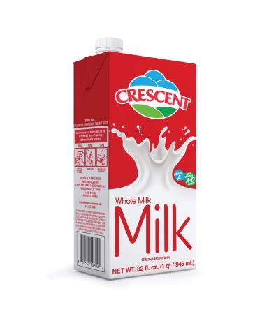 CRESCENT WHOLE MILK | 100% MILK WITH VITAMINS A&D | GRADE A | 32 FL. OZ | UHT SHELF STABLE | PRODUCT OF USA |PACKAGE OF 6|
