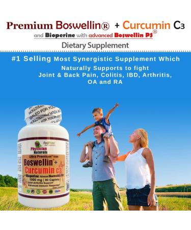Physician Naturals Advanced Boswellin Super with Curcumin C3 1000mg - 90 Caplets, Joint & Colon Support - Buy Online on GoSupps.com