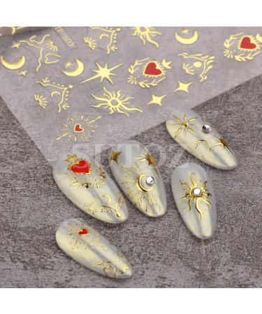 Diduikalor Sun Star Nail Stickers - 3D Self-Adhesive Heart Decals for Manicure Decor - Rose Gold Silver Design - Pack of 3 Sheets - Buy Online on GoSupps.com
