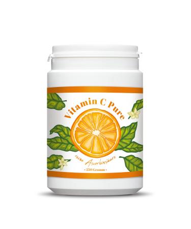 Vitamin C pure 250g - vitamin C powder - pure ascorbic acid - 250 days stock x 1000mg highly dose - with measuring spoon - vegan - premium quality
