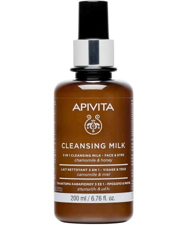 Apivita 3 in 1 milky cleanser for face and eyes suitable for all skin types cleanses impuriyies/make up & tones with German Chamomile & Honey - Buy Online on GoSupps.com