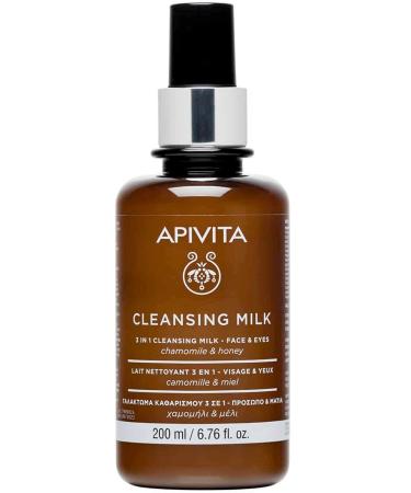 Apivita 3 in 1 milky cleanser for face and eyes suitable for all skin types cleanses impuriyies/make up & tones with German Chamomile & Honey