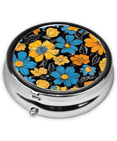 Hippie Pattern Round Pill Box - 3 Compartment Mini Travel Medicine Organizer & Decorative Pocket Purse for Vitamins & Tablets - Buy Online on GoSupps.com
