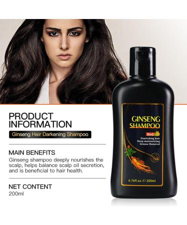 Ginseng Hair Darkening Shampoo Natural Gray Hair Cover for Women and Men Nourishing Ginseng Shampoo with Herbal Extracts Strengthens Thinning Hair 200 ml - Buy Online on GoSupps.com