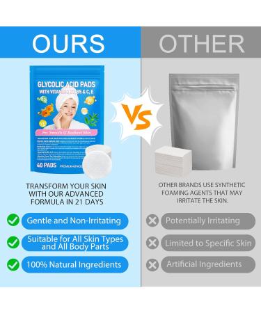40pcs Glycolic Acid Pads for Face & Body - Exfoliating Peeling Pads with Vitamins B3 B5 C & E - Reduce Fine Lines & Wrinkles - Collagen Renewal - Green Tea & Calendula - Buy Online on GoSupps.com