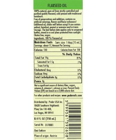 PDR Premium Flaxseed Oil - 8.4 fl. Oz. | Cold-Pressed, 100% Natural, Unrefined, Vegan | Glass Bottle, Gluten-Free, Non-GMO - Buy Online on GoSupps.com