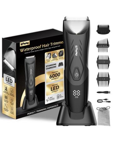 ENSSU Body Hair Trimmer for Men Ball Trimmer men with Safe Cutting Head Rechargeable Pubic Hair Trimmer for Men with Charging Dock Waterproof Groin Trimmer Men Body Groomer for Men with LED Lighted