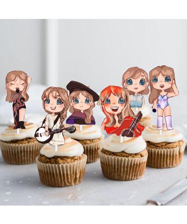 18pcs Glitter Cartoon Guitar Girls Dessert Cupcake Topper Cheer to Worldwide Popular Female Singer Concert Theme Decor Pick for Fan Men Women Happy Birthday Party Decorations Supplies - Buy Online on GoSupps.com