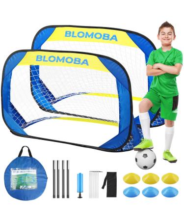 Folding Pop Up Soccer Goals Set,2 Packs Portable Soccer Nets with Carrying Bag, Portable Football Goals for Kids for Indoor Outdoor Games Practice Training Yellow & Blue