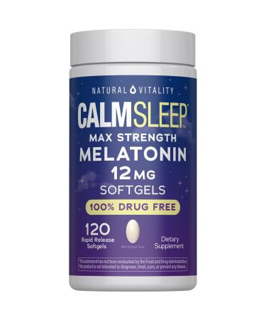 Natural Vitality Melatonin Softgels | 12mg Maximum Strength Supplement | 100% Drug Free | 120 Count