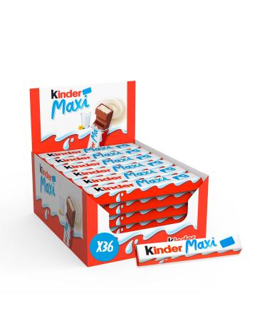 Kinder Maxi - Chocolate Bar with Melting Milk Heart Coated with Kinder Chocolate - Family Size - 36 Bars