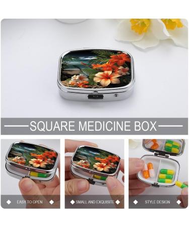Buy Tropical Flowers Pill Box - 2 Compartment Decorative Metal Organizer for Travel | Portable Medicine Case for Pocket & Purse - Buy Online on GoSupps.com