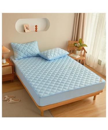 MHXY mattress protection cooling breathable fluffy soft mattress cushion beds waterproof deep pocket mattresses protector (color: innocent blue size: 200 * 220cm)