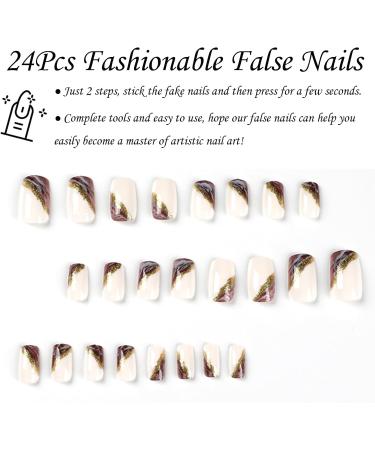 Square False Nails Short 24Pcs White Purple Gold Foil Full Cover Press on Nails | Nail Glue French Nail Tips for Women Girls - DIY Gradient - Buy Online on GoSupps.com