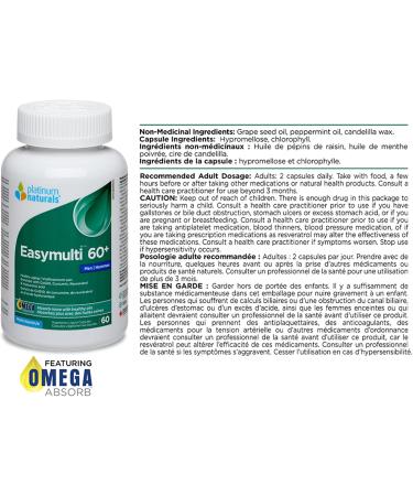 Platinum Naturals Easymulti 60+ for Men 60 Caps - Advanced Multivitamin with CoQ10 Curcumin & Resveratrol - Hyaluronic Acid for Skin Health - Essential B12 Folate & Multi Vitamins for Senior Men 60 count (Pack of 1) - Buy Online on GoSupps.com