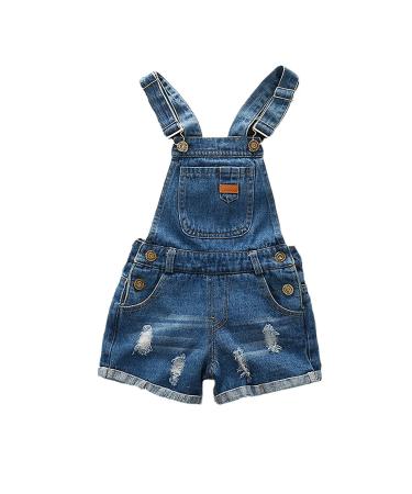 KIDSCOOL SPACE Little Girl Jean Overalls Big Ripped Denim Shortalls 5-6 Years Blue-2034