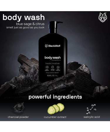 Black Wolf Charcoal Powder Body Wash for Men - 1L | Acne Control & Deep Cleanse with Salicylic Acid - Buy Online on GoSupps.com