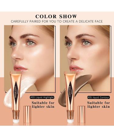 HOSAILY 2Pcs Contour Beauty Wand Liquid Contour & Highlighter Stick Set | Long-Lasting Blendable Cream Contour Stick with Cushion Applicator | Liquid Bronzer & Face Illuminator Makeup (03+05) - Buy Online on GoSupps.com