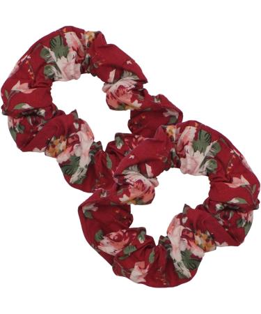 Topkids Accessories Set of 2 Floral Cotton Scrunchies for Girls & Women Hair Accessories for Ladies & Girls Hair Bobble Hair Band Scrunchie (Dark Red) - Buy Online on GoSupps.com