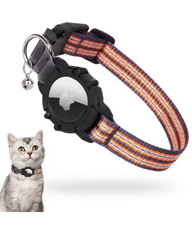 Airtag cat neck band integrated Apple Air Tag Katzenhalsband reflective GPS cat neck band with Airtag holder and bell orange light tracker cat neck bands for girls boys cats s orange