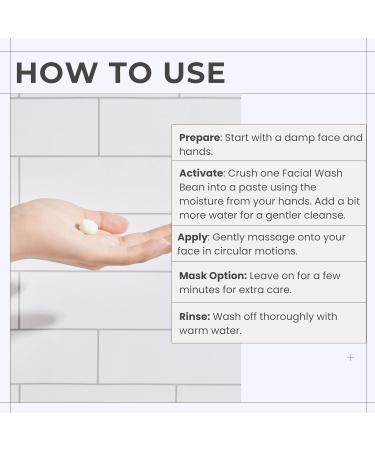 3-in-1 Solid Facial Cleanser & Exfoliator | Vegan Cruelty-Free Plastic-Free | Travel-Friendly Wash-off Mask - Brightening Beans (60 Tablets - Buy Online on GoSupps.com
