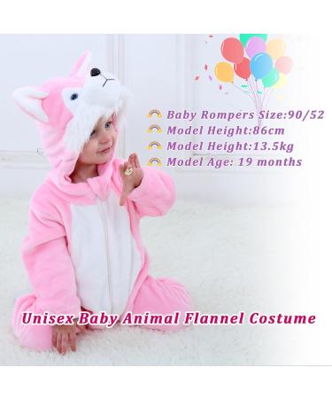 Doladola Unisex Baby Hooded Pink Husky Romper 12-18 Months | Cute Cartoon Animal Jumpsuit for Toddlers | Infant's Pajama Outfit - Buy Online on GoSupps.com