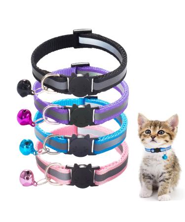 4 Pack Cat Collar Safety Release Adjustable Kitten Collars with Bell Reflective & Quick Release - Buy Online on GoSupps.com