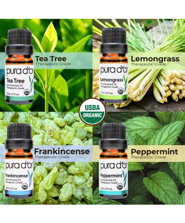 PURA D'OR Perfect10 Essential Oil Gift Set - 100% Pure USDA Organic - 10mL x10 - Tea Tree, Lemon, Lavender, Sweet Orange, and More - Buy Online on GoSupps.com