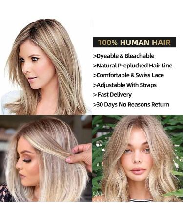 Belaved Ombre Blonde Highlight Brown Bob Wig 14 | Brazilian Remy Human Hair 4x1 Lace Front | Natural Hairline | Glueless 150% Density - Buy Online on GoSupps.com