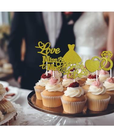 24 Bride to Be Cupcake Toppers - Engagement Wedding and Bachelorette Party Supplies | Love Heart Ring Miss To Mrs Cupcake Picks | Bridal Shower Cake Decorations | Engagement Cake Topper (Gold) A Gold - Buy Online on GoSupps.com