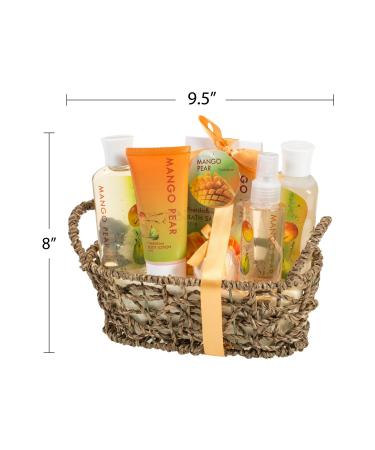 Luxury Home Spa Bath Basket - Mango Pear Aromatherapy Set for Women | Shower Gel Bubble Bath Body Lotion in Woven Antique Basket - Buy Online on GoSupps.com