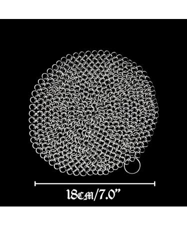 Mythrojan Stainless Steel Chainmail Scrubber - Ideal for Cast Iron & Cookware Maintenance - 18x18 cm Round SS Butted Design - Buy Online on GoSupps.com