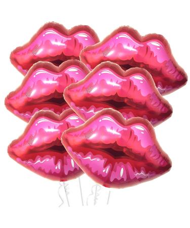 6 Pieces 27 Inches Red Kiss Lip Balloons  Large Aluminum Foil Lips Balloons for Valentine's Day Wedding Bachelorette Makeup Birthday Party Decorations