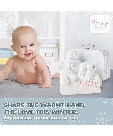 Personalised Baby Shower Gifts | Newborn Baby Winter Essentials Set with Hat, Blanket, Booties, Gloves | Custom New Baby Gifts - Buy Online on GoSupps.com