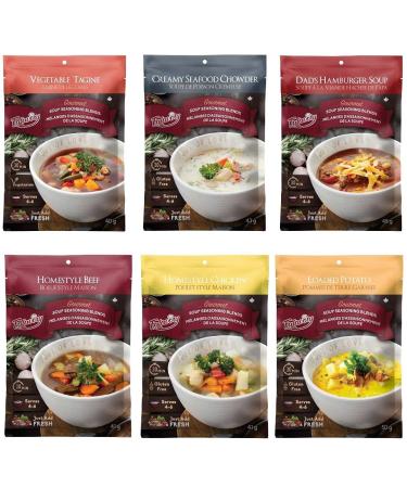 Falavory Handcrafted Top 6 Variety Pack Soup Seasoning Blends | 6 x 40g - 50g packets | Vegetable Tagine/Dads Hamburger/Creamy Seafood/Homestyle Beef & Chicken/Loaded Potato