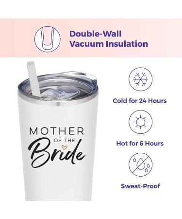 SassyCups Mother of the Bride Tumbler | Vacuum Insulated Stainless Steel | Bridal Party Gift | Engagement Announcement | 22oz (White) - Buy Online on GoSupps.com