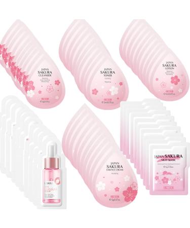 60 Mini Travel Skincare Products Mini Travel Items Including Face Wash Serum Toner Lotion Moisturizing Cream Sakura Mud Mask Face Skin Care Routine Kit Organic Skin Care Set 60 pieces