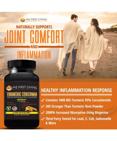 Me First Living Turmeric Curcumin 1000mg 95% Curcuminoids with Bioperine - 19x More Potent, Enhanced Absorption, Non-GMO, Organic, Vegan, Gluten-Free - 60 Capsules - Buy Online on GoSupps.com