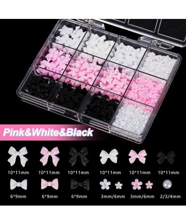 Shop Pink White Black Bow Nail Charms - 3D Acrylic Nail Art Heart & Star Flatback Pearls for DIY Crafts - Buy Online on GoSupps.com